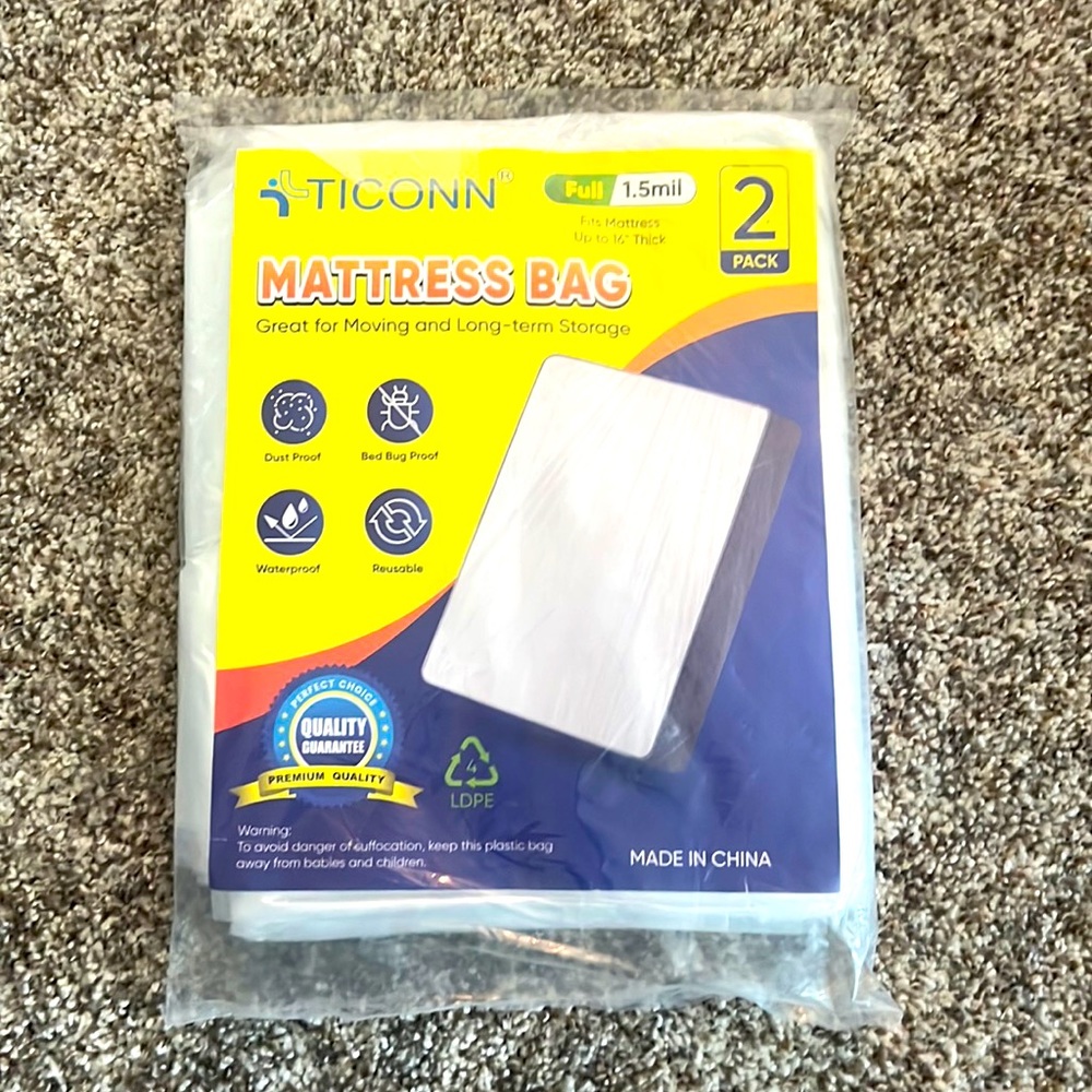 Full Size Plastic Mattress Bags (2 pack)